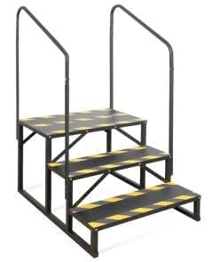 Heavy‑Duty 3‑Step RV Stairs with Double Handrail – Portable Steel Hot Tub & Caravan Steps, Non‑Slip Treads, Foldable Mobile Home Stair Ladder for Camper, Motorhome, Patio, Pool