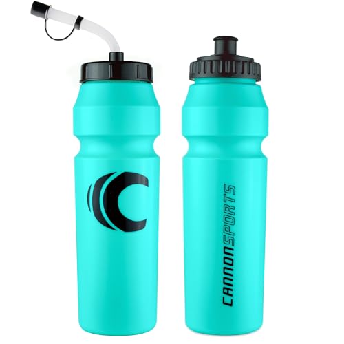 Image of Cannon Sports 1 Liter Sports Water Bottle, BPA-Free, 34 Oz Capacity, Large Mouth, 2 lids (Straw and Squeeze), Great For Helmet Sports Such As Hockey, Lacrosse, Football, Boxing (Aqua)