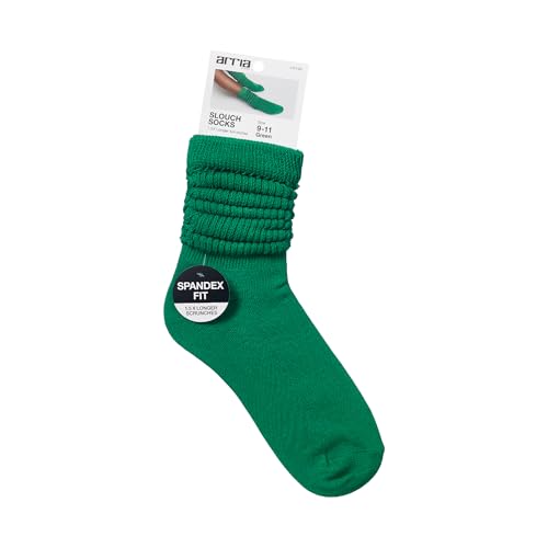 ARRIA Slouch Socks – Women’s Cute Trendy, Soft Ribbed Medium Thickness, All Seasons, Classic Solid Colors, Boot Sock, Pilates Barre Yoga Wear, Breathable Cozy Wide Crew Socks (Large, Green)