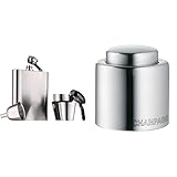 WMF Flachmann-Set Manhattan 20cl Flachmann Trichter Stamper im Lederetui Cromargan Edelstahl rostfrei & Sektflaschenverschluss passt auf jede Flasche luftdicht wiederverwendbar Höhe 4,7cm