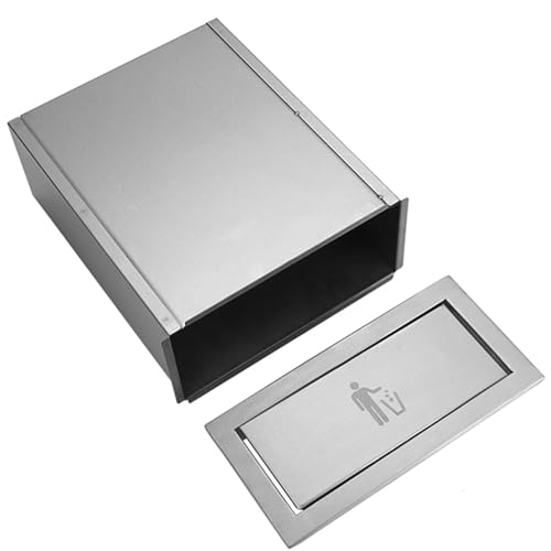 UMJIGF Stainless Steel Trash Chute Waste Container with Lid Cover, Countertop Built-in Trash Can Embedded Trash Bin, Kitchen Cabinet Inserted Trash Chute, Office Wastebaske,Lid + Trash can