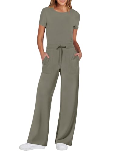 Catálogo de Monos para Mujer que puedes comprar esta semana. 49 ANRABESS - Overol informal para mujer, de manga corta, holgada, pierna ancha, para verano, 2025, Verde militar, S