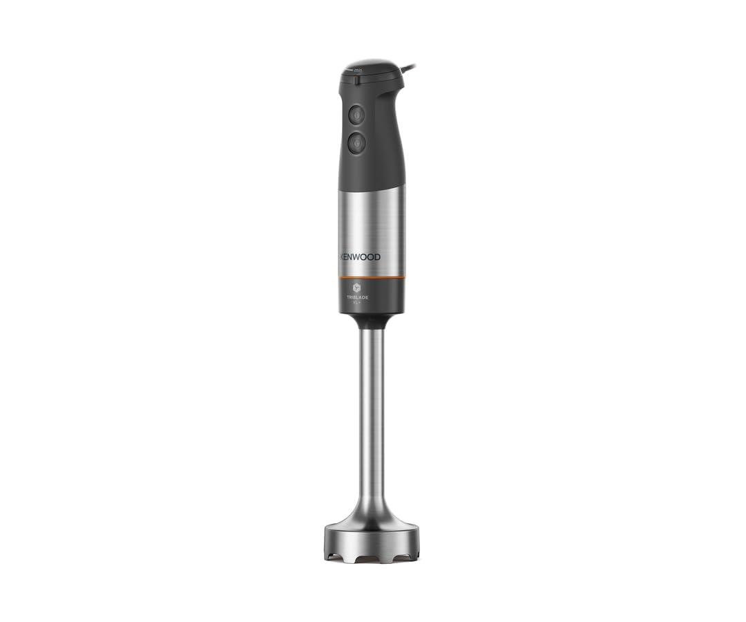 Kenwood Triblade XL+ HBM60.002GY, Frullatore a Immersione con Sistema TriBlade, Minipimer a Velocità Regolabile e Funzione Turbo, Inclusi Frusta & Misurino, 1000W, Bianco