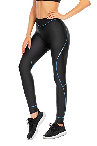 4ucycling Women 3D Padded Breathable Â¾ Cycling Biking Shorts,UPF 50 Women's Running Pants, Women's Capri Bike Tights (Long-Black & Blue Line, Small)