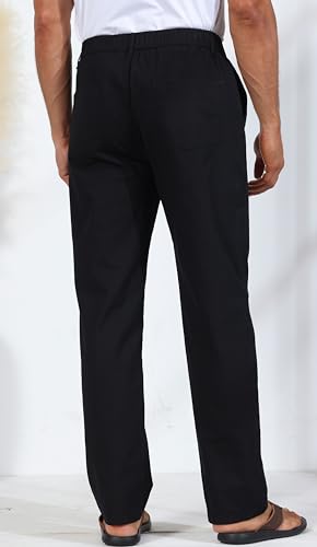 Soojun Men's Casual Linen Blend Relaxed Fit Straight Legs Elastic Waist Pants3