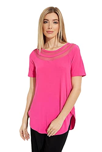 Joseph Ribkoff Mesh Neckline Dazzle Pink Tunic Style 231158 (As1, Numeric, Numeric_14, Regular, Regular) #TOP23