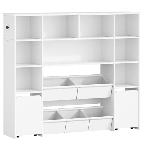 Bibliothèque Enfants Blanc 9 Étagères + Tiroirs, Hzuaneri