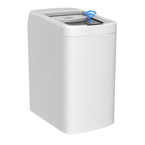 ELLO&ALLO 13 Gallon Kitchen Trash Can with Roll Up Lid, Automatic Touchless Motion Sensor Rectangular Trash Can, White