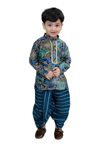 Image of BownBee Ethnic Wear Cotton Kurta Dhoti Traditional Dress Set for Baby Boys, Front Open with Dori Pattern, Full Sleeves, and Round neck, Ideal for All Festivals
