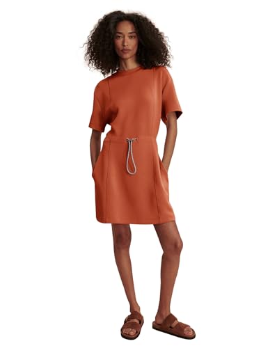 Image of COCOMARTS Dresses for Women Summer Short Sleeve Crew Neck Sweatshirt Dress Drawstring Waist Tunic Tops Mini Vacation Sundress