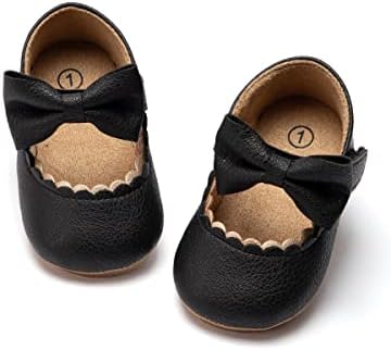 ohsofy Infant Baby Girls Mary Jane Flats Soft Sole Non-Slip Bow Knot Princess Wedding Dress Shoes Toddler Crib Shoes F-Black