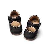 ohsofy Infant Baby Girls Mary Jane Flats Soft Sole Non-Slip Bowknot Princess Wedding Dress Shoes Toddler Crib Shoes F-Black