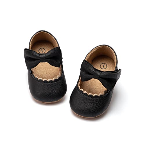 Image of ohsofy Infant Baby Girls Mary Jane Flats Non-Slip Bowknot Princess Wedding Dress Shoes Toddler Crib Shoes