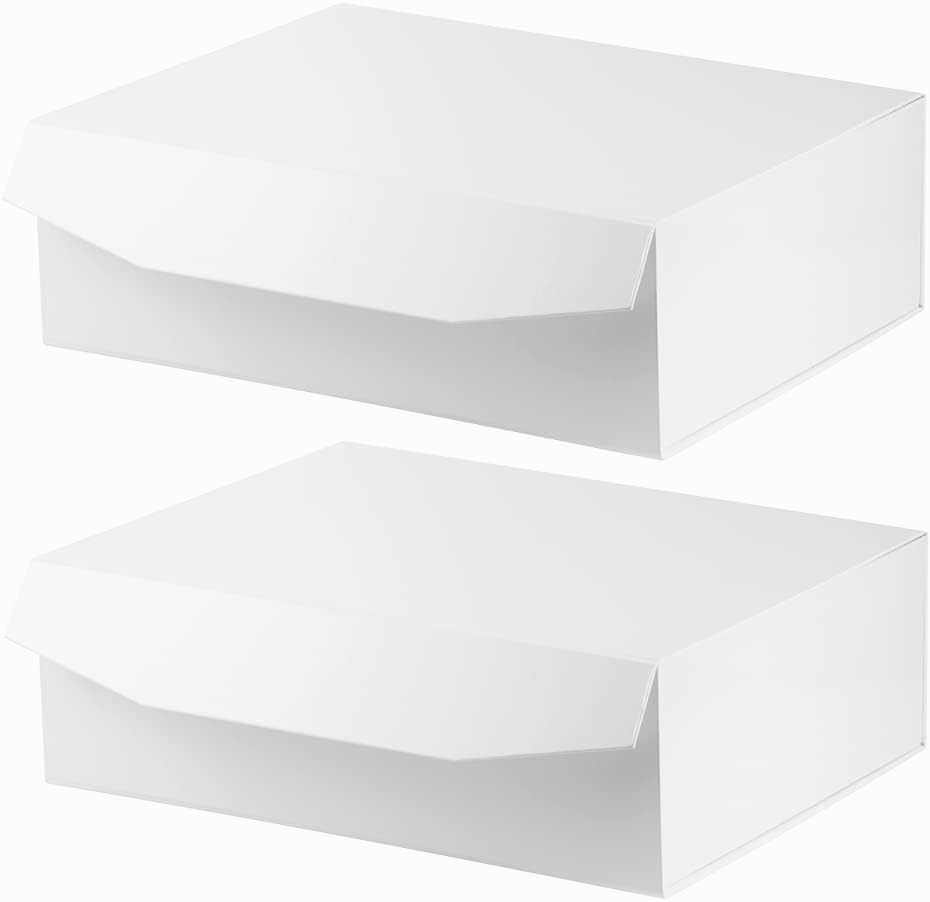 White Extra Large Gift Box with Lid 2 Pcs 16.5 x 13 x 5.3 Inches, Gift Box large White Gift Boxes for Presents Clothes Robe Wedding Dress Sweater,Reusable Foldable Bridesmaid Proposal Box(Glossy)
