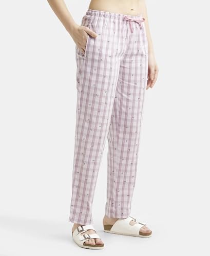 Image of Jockey RX06 Women's Super Combed Cotton Woven Fabric Relaxed Fit Striped Pyjama with Side Pockets (Checks & Prints May Vary)