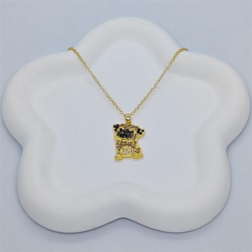 DUTACK Goldener Mops-Anhänger für Frauen – bezaubernder Schmuck für Hundeliebhaber, florales Emaille-Haustierzubehör, aufmerksames Geschenk für Geburtstage und Feiertage, M, Legierter Stahl, Abalone