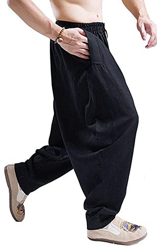 CLANMILUMS Men's Cotton Harem Pants Casual Loose Hippie Drop Crotch Trouser3