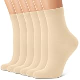 CHARMKING 6 Pairs Crew Socks for Women Soft Cotton Bootie Socks Moisture-wicking Casual Socks Non Slip Above Ankle (Beige)