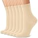 CHARMKING 6 Pairs Crew Socks for Women Soft Cotton Bootie Socks Moisture-wicking Casual Socks Non Slip Above Ankle (Beige)