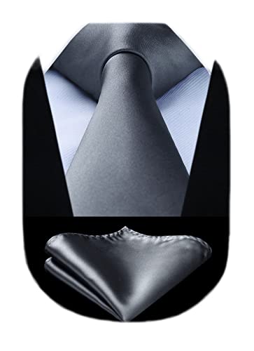 Image of HISDERN Mens Solid Color Ties Formal Satin Necktie and Pocket Square Set Classic Wedding Business Tie & Handkerchief
