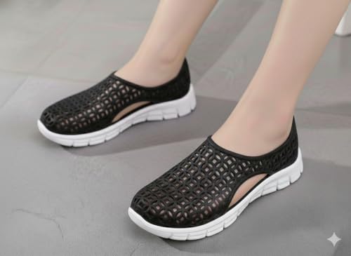 Image of Women's Hollow-Out Slip-On Sandals, Waterproof, Breathable Cutout Design, Casual Flat Shoes