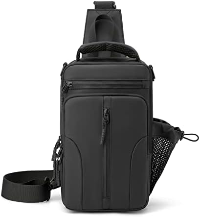 Anti Theft Crossbody Backpack Shoulder Sling Bag for Men Women, Lightweight One Strap Motorcycle Messenger Bag Daypack for Cycling Hiking Walking Outdoor Sports Travel with USB Charger Port Black