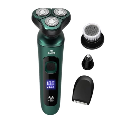 Afeitadora facial para hombre, afeitadora eléctrica de barba, afeitadora eléctrica de cabeza flotante, máquina de afeitar con pantalla LCD con removedor de vello de la nariz, recortadora de precisión