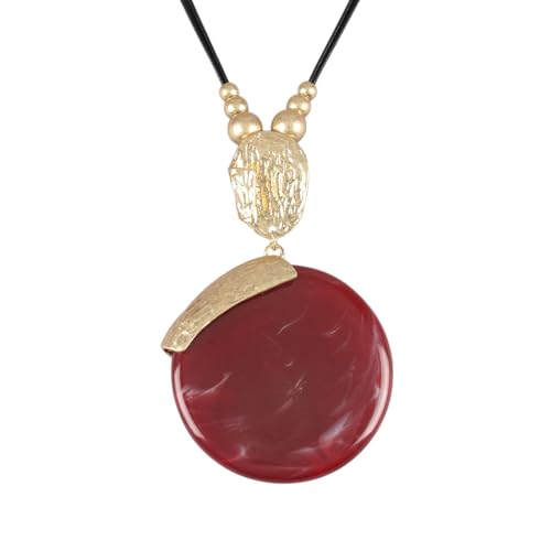 GelConnie Chunky Long Necklaces for Women Boho Red Pendant Gold Bohemian Necklace Hippie Statement Necklace Faux Leather by GelConnie - Used condition - US$6.87