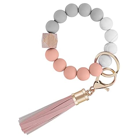 Weixiltc Bracelet Keychain Wristlet, Silicone Bead Key Ring Bracelet for Women (Peach) Cover