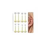 LOLIAS 14K Gold Filled Threadless Nose Studs CZ Nose Rings for Women Men 316L Surgical Steel Labret Studs Lip Rings Push in Flat Back Stud Earrings CZ Nose Nostril Tragus Helix Piercing Jewelry