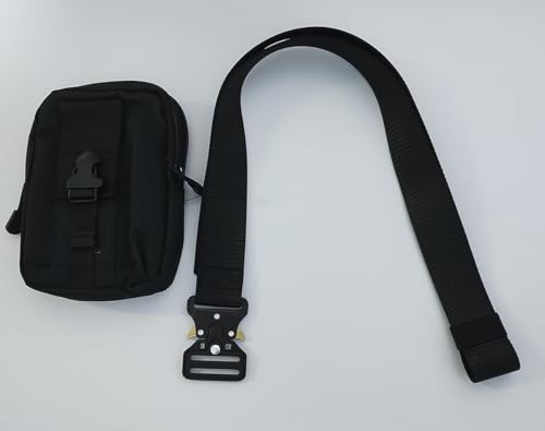 KIT POCHETE PORTA OBJETOS C/CINTO TATICO NYLON ANTI ALERGIC CAMPING CAÇAS PESCARIA SELVA (PRETO)