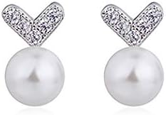Leiothrix Korean Style Earrings Stud Geometrical Heart-shaped Pearl Earrings Jewelry for Women and Girls