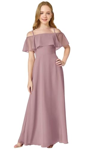 Off Shoulder Chiffon Bridesmaid Dress for Teens Flower Girls Dresses Sweetheart Junior Wedding Party Dress UJR070
