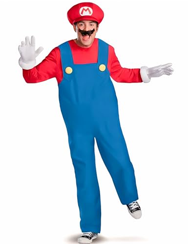 Disguise Costumes Super Mario Deluxe Mens Adult Costume, Red/Blue, X-Large/42-46