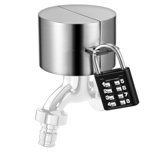 Outside Tap Lock - Stainless Steel Faucet Lock Cover with Padlock for Hose Bib Garden Water Spigot Weatherproof Anti Theft Protector for Outdoor Tap in Winter Home