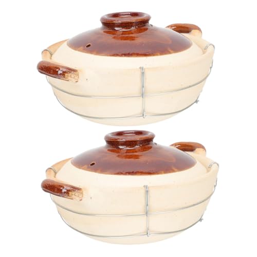 FUNNETOYU 2piezas Cacerola Mango Cazuela Con Tapa De Barro Utensilios De Cocina Para Hornear Para Hacer Arroz Al Wok Apto Para Uso Horno y Fogones