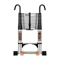 Telescoping Ladder,8.5FT Aluminum Multi-Purpose Collapsible Ladder with Stabilizers and Hooks,Jiashche Portable Extension Ladder for RV or Outdoor Work Silver,330lb Max Capacity
