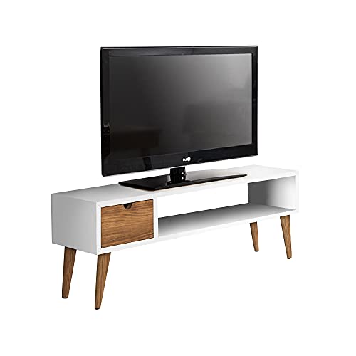 HOGAR24 ES Mesa televisión Mueble TV salón diseño Vintage cajón y Estante Color Blanco. Medidas