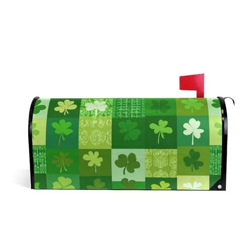 St.Patrick Day Magnetic Mailbox Cover MailWraps,Spring Shamrock Clover Buffalo Check Plaid Irish Lucky Small Mailbox Wraps Post Box Garden Yard Home Decor for Outside Standard Size 21" Lx 18" W