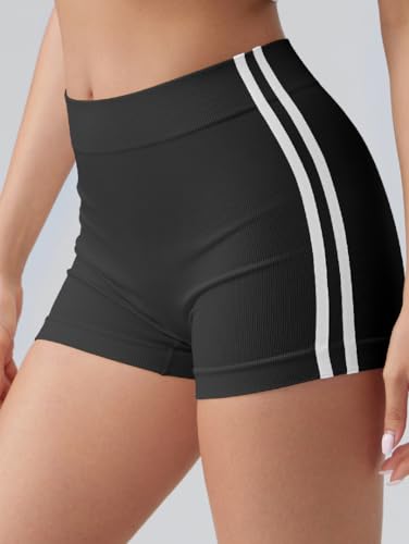OQQ Women Workout Shorts Tummy Control Side Stripes Gym Yoga Seamless Active Shorts2