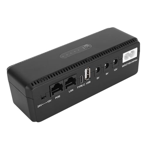 Fockety Batterie de Secours UPS, Alimentation sans Interruption 10 400 MAh avec Ports POE 15 V 24 V et Sorties USB 5 V 9 V 12 V, Mini Alimentation de Batterie de Secours UPS pour Routeur