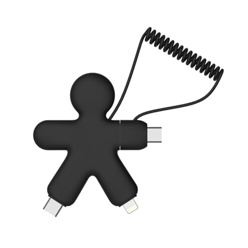 Xoopar - Buddy Câble Multi USB 4 en 1 - Chargeur Universel en Plastique Recyclé - Connecteurs USB, USB-C et Lightning - Compatible Smartphones et Tablettes - Noir