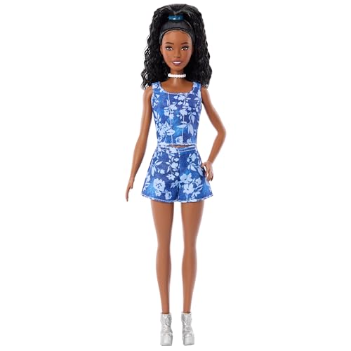 Barbie Fashionistas Style Doll #248 with Black Hair | Wearing Blue Floral Shorts with Blue Floral Tank Top, Silver Shoes - image 6