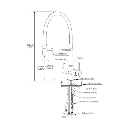 Mélangeur à 3 voies avec double bec extractible en laiton pour optimiser l'espace de cuisine - 5