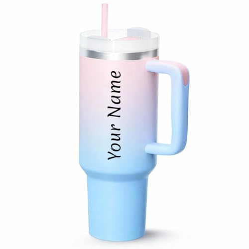 Image of SKDBPM Personalized Stainless Steel Tumbler with Handle, 1200ml Capacity, Black Insulated Travel Mug with Straw, Custom Name Design (Candy)
