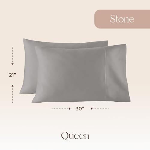 Image of 100% Organic Cotton Pillow Cases Queen Size Set of 2-100% Cotton Pillowcases GOTS Certified 300 Thread Count - Naturally Cooling Comfortable Breathable & Soft Pillow Cases (Stone, Queen)