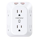 HOPOW Outlet Extender Surge Protector, 6 Outlet Splitter with 4 USB Ports (2 USB C), USB Wall Charger, 3-Sided 1050J Multi Plug Wall Outlet, Wall Mount for Home Travel Office Travel, White