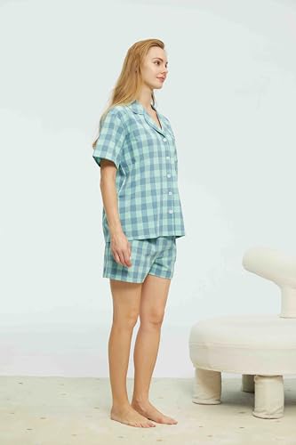 HiddenValor Women's 2 Piece Cotton Pajama Set, Short Sleeve Button Down Sleepwear Shorts Lounge Sets With Pockets 5