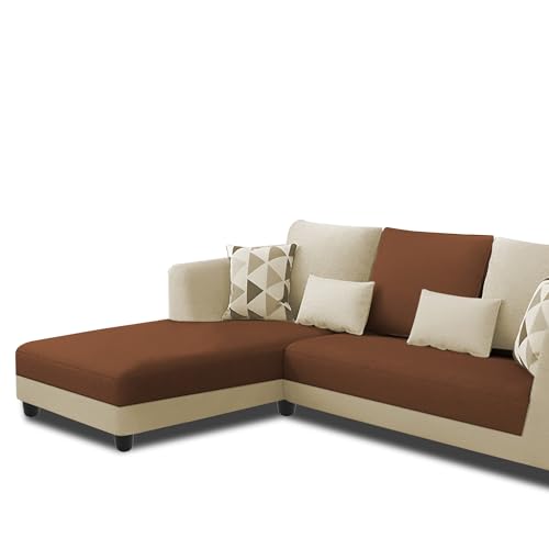 Image of Galib LHS 4 Seater L Shape Sofa Set for Living Room (Cream Brown Fabric) Premium Fabric Sofa