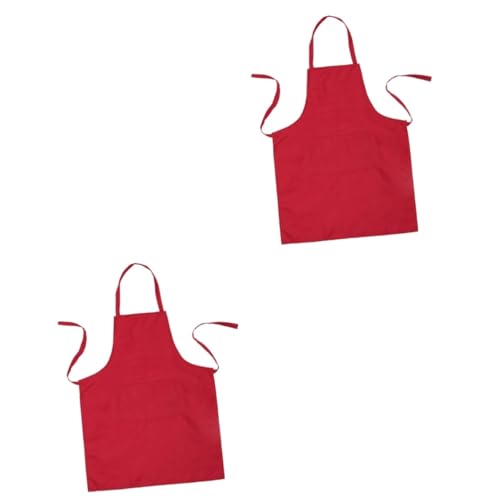 CONGARTENO 2pcs Bib Apron for Home Restaurant Use -neck Design Pocket Easy to Clean Red